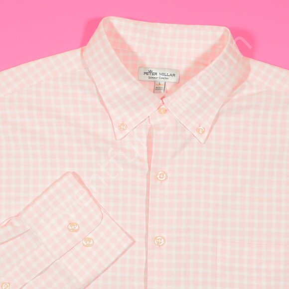 Peter Millar Shirt Mens L Pink Summer Comfort Plaid Natural Touch Winston - Picture 1 of 6